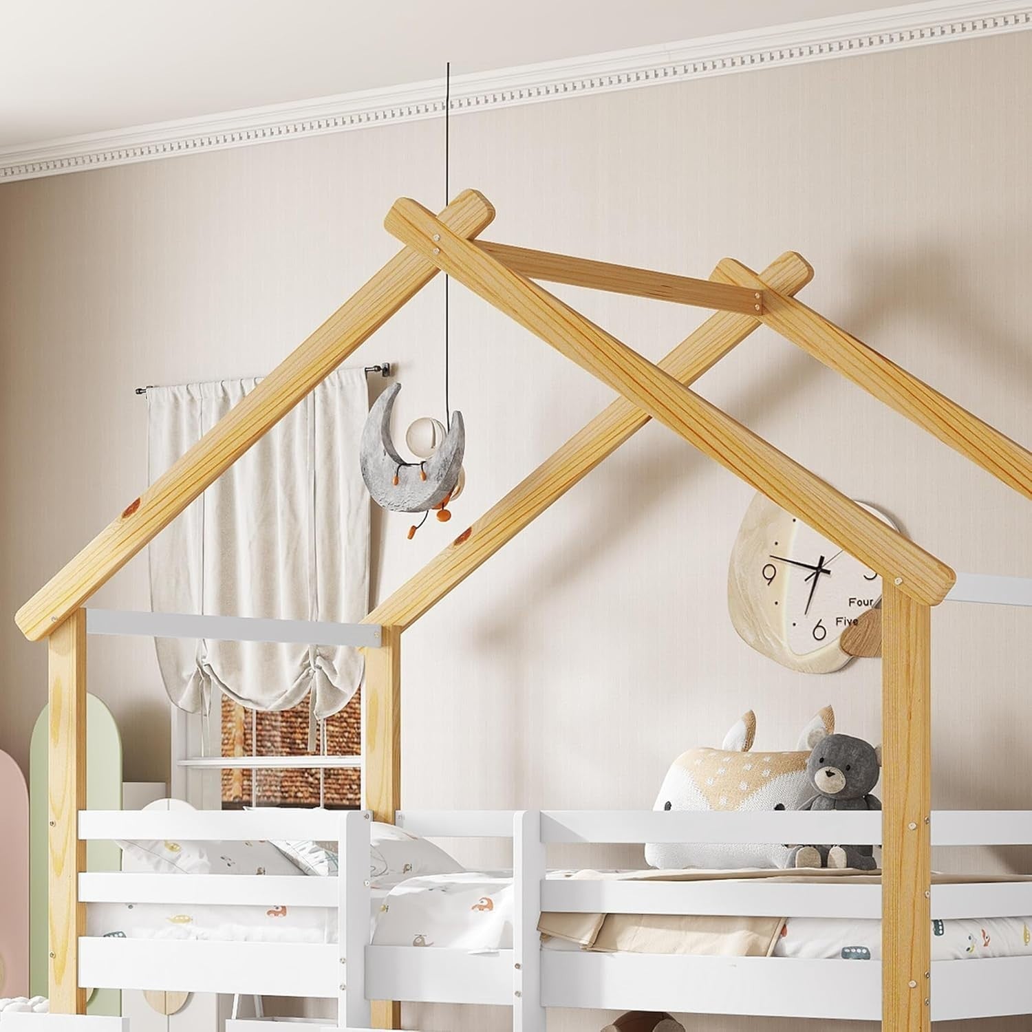 Kids Cabin Bed 3FT with Ladder & 2 Storage Drawers White Natural 90x190cm