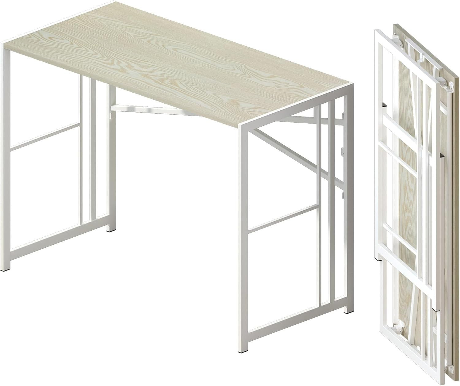 Folding Desk 103cm Natural & White Compact No Assembly Home Office Table
