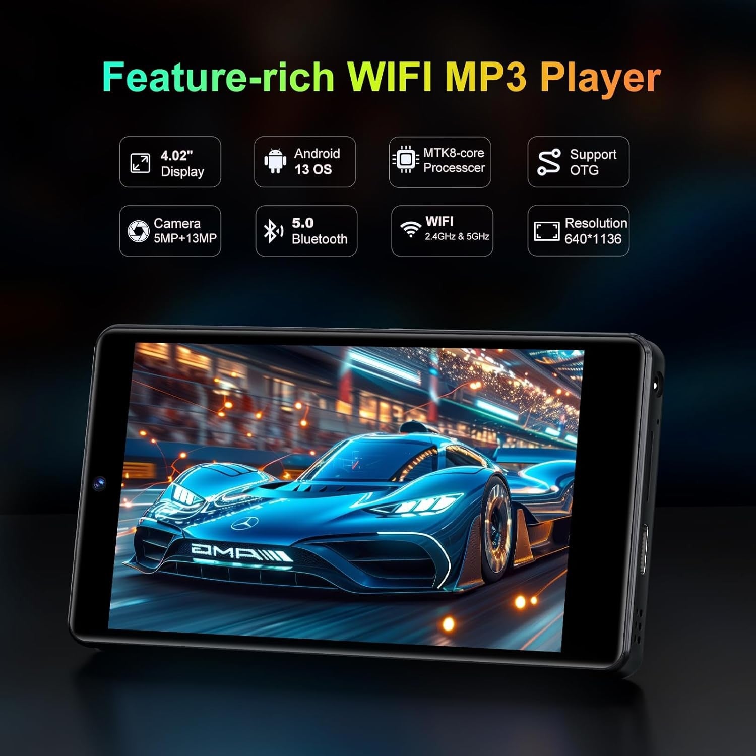 96GB MP3 MP4 Player Black Android 13 4" Touch Bluetooth WiFi Camera