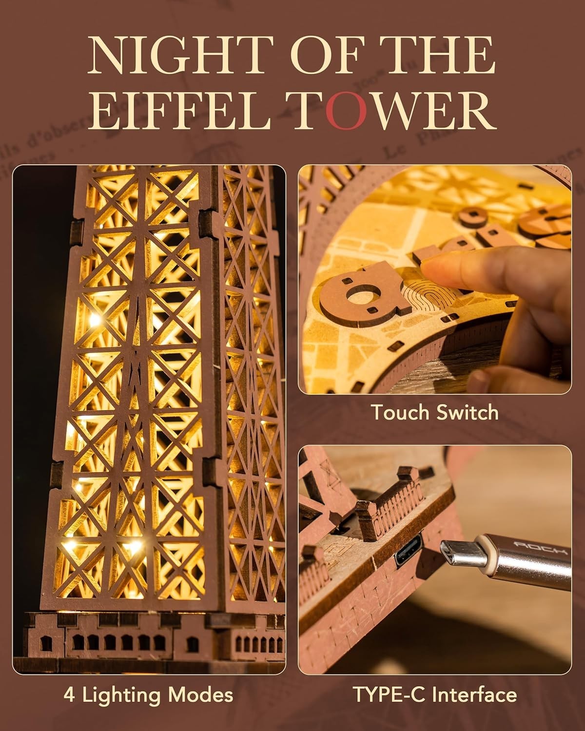 3D Eiffel Tower Puzzle with Lights DIY Model Kit for Adults & Kids