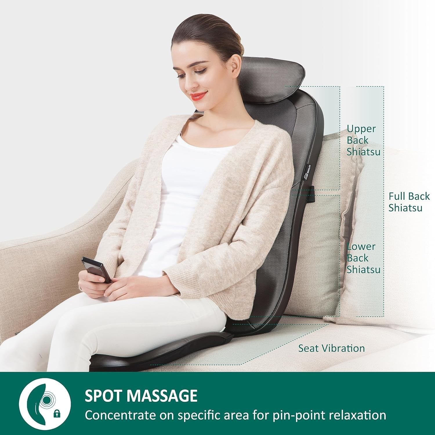 Deep Shiatsu Back & Neck Massage Chair Pad with Heat, Adjustable Kneading & Remo