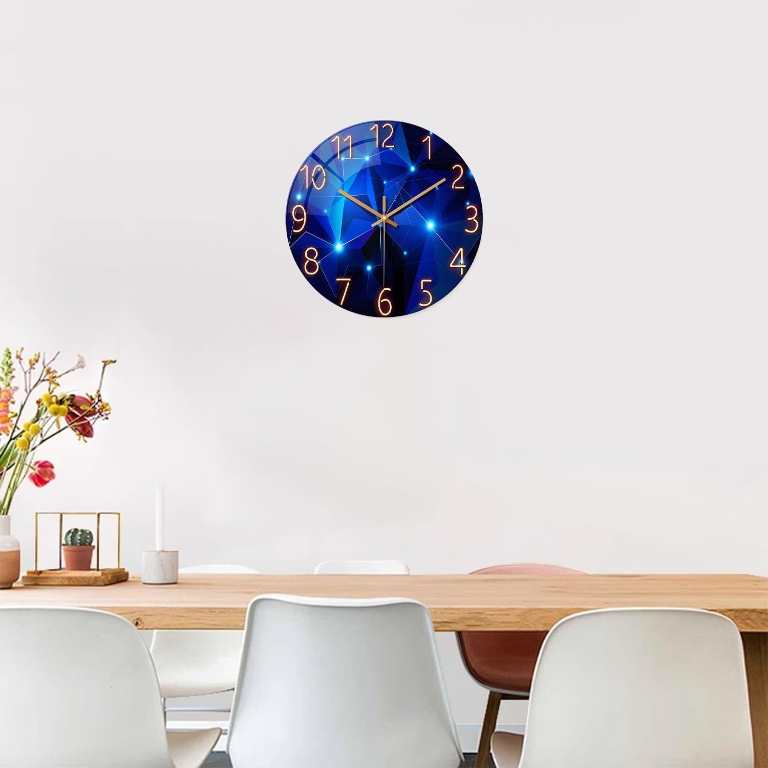 Large 16 Inch Blue Glass Wall Clock Modern Silent Non-Ticking Home Decor