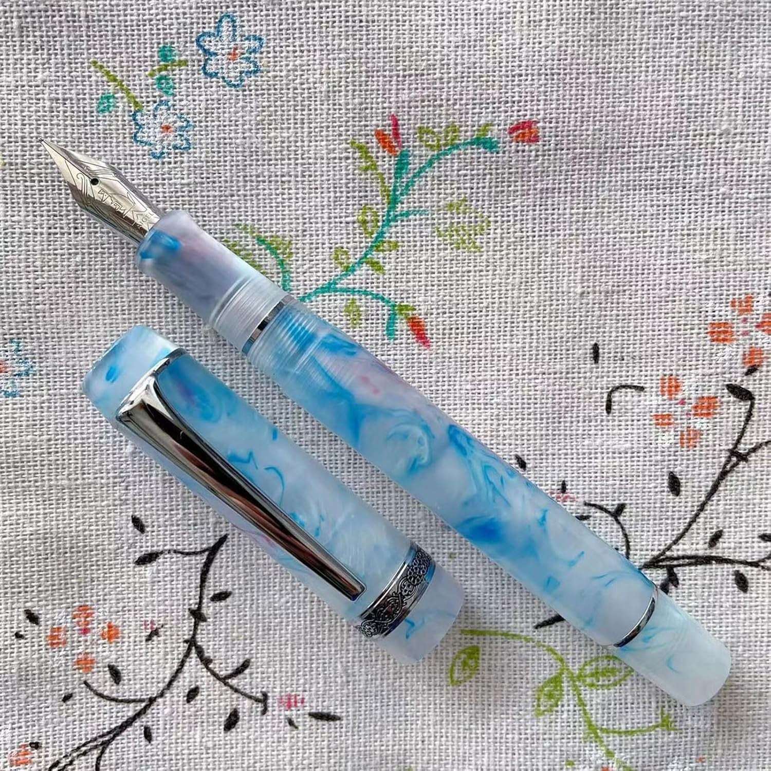Ocean Blue Silver Clip Acrylic Pen Smooth Writing for Office & School