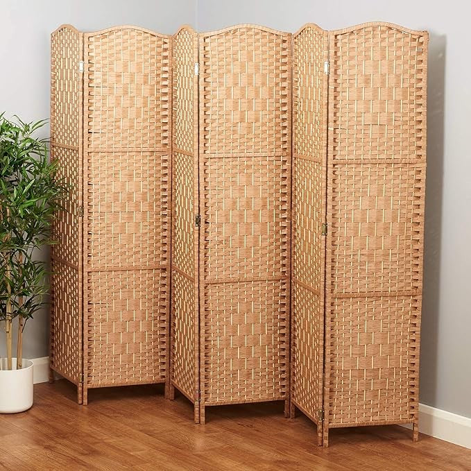Wicker Folding Room Divider Screen 6 Panel Natural Solid Weave Privacy Partition
