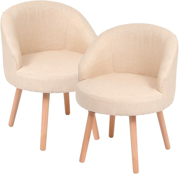 Set of 2 Beige Accent Tub Chairs Small Lounge Sofa Upholstered Fabric