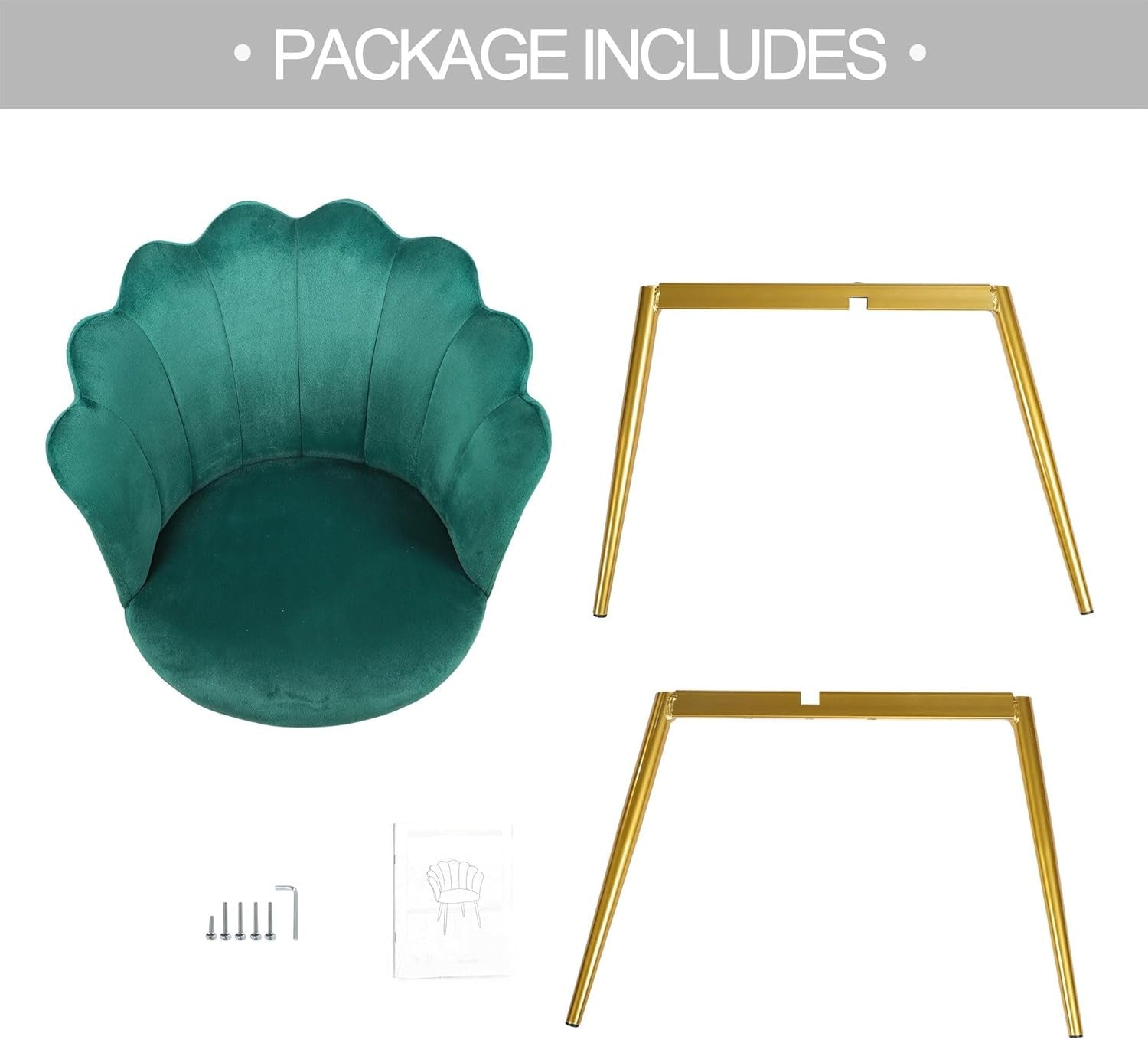 Velvet Vanity Chair Scallop Shell Back Gold Metal Legs Green
