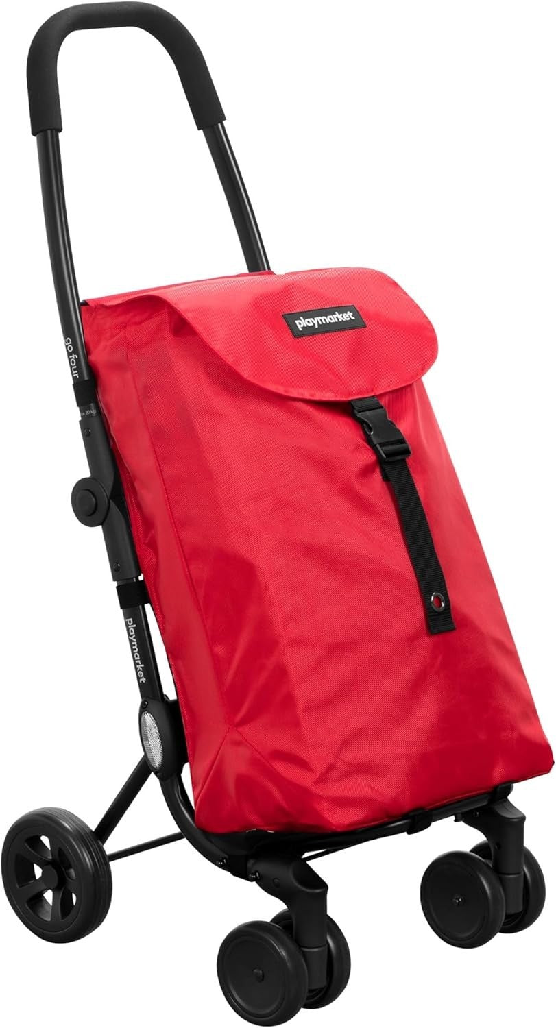 Red Folding 4-to-2 Wheel Shopping Trolley 43L Lightweight Aluminium Cart