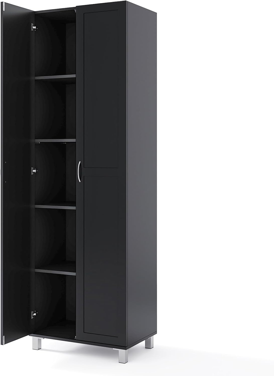 Tall Black Storage Cabinet 2 Door Cupboard | Adjustable Shelves Freestanding Uni