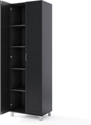 Tall Black Storage Cabinet 2 Door Cupboard | Adjustable Shelves Freestanding Uni
