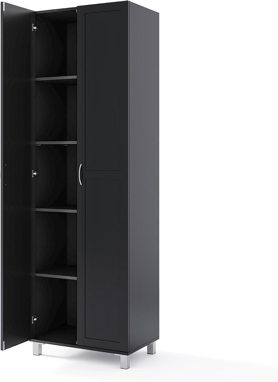 Tall Black Storage Cabinet 2 Door Cupboard | Adjustable Shelves Freestanding Uni