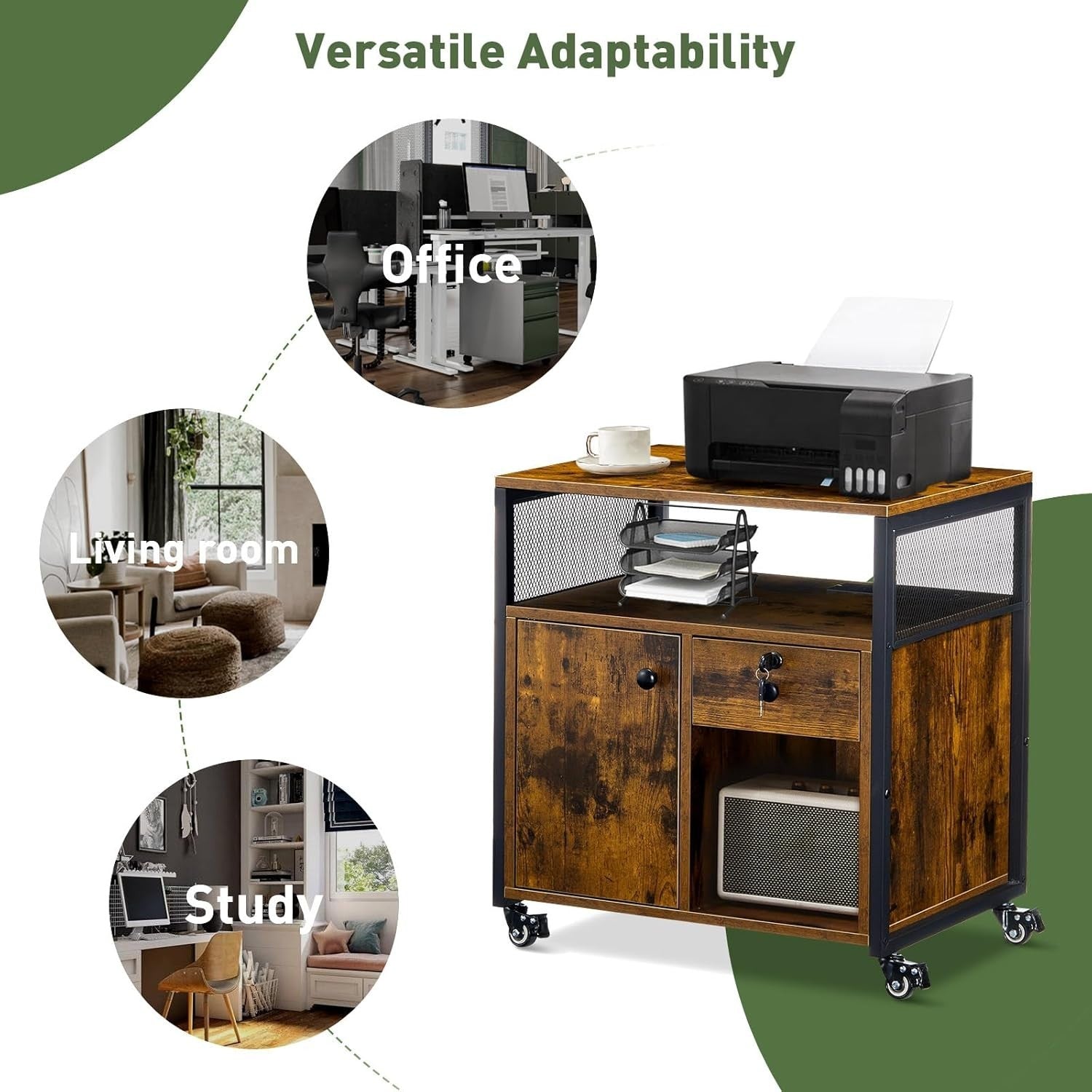 Industrial Mobile File Cabinet w/ Charging Station Lockable Drawer