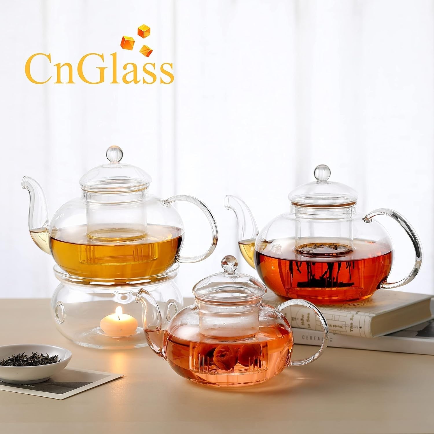 Glass Teapot 1000ml Stovetop Safe Tea Maker with Removable Infuser