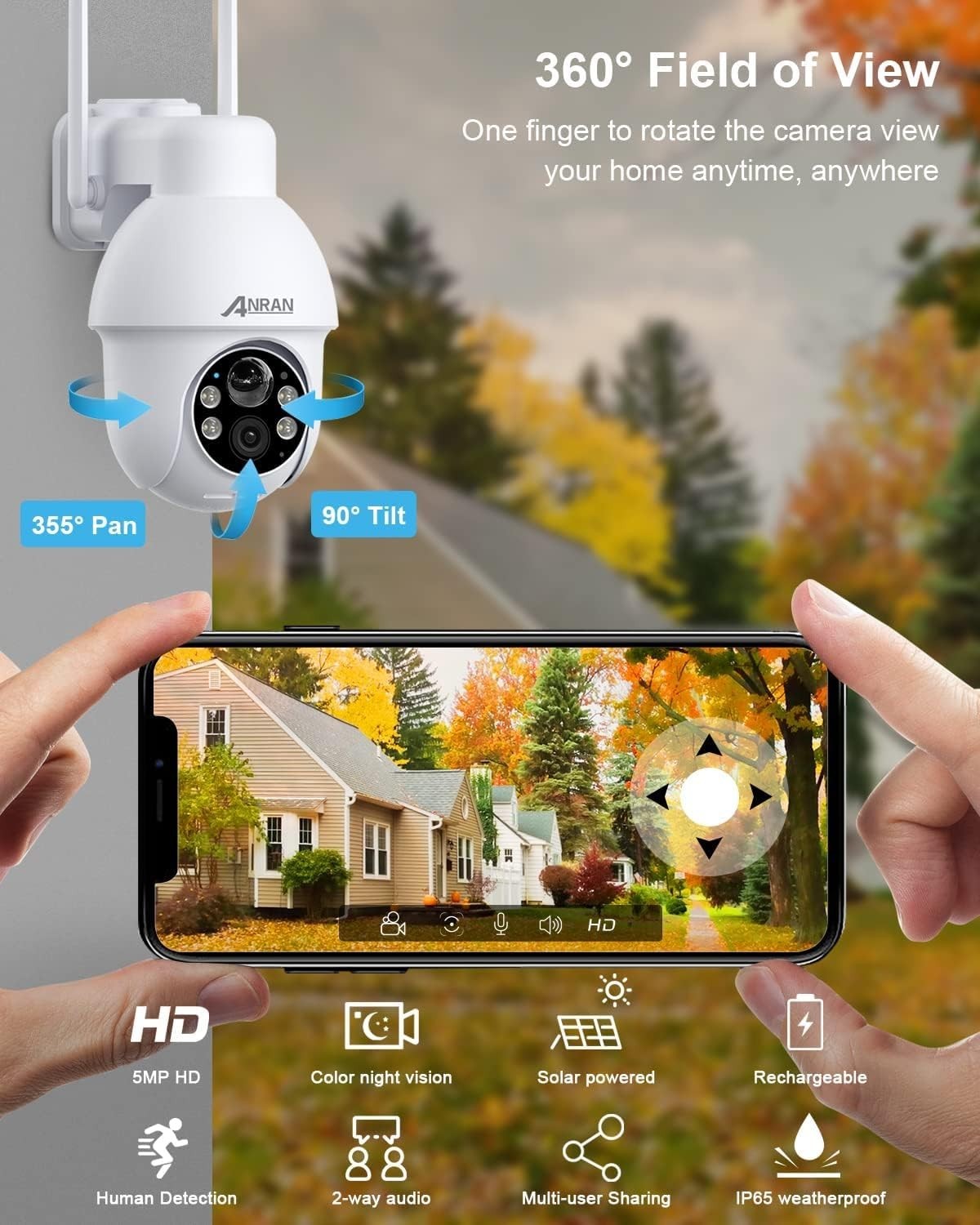 5MP Solar Security Camera Outdoor Wireless 360° View Alexa CCTV