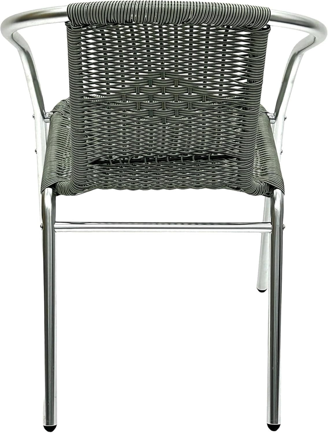 Stackable Rattan Bistro Chair Grey Aluminium Frame Lightweight Patio Seating