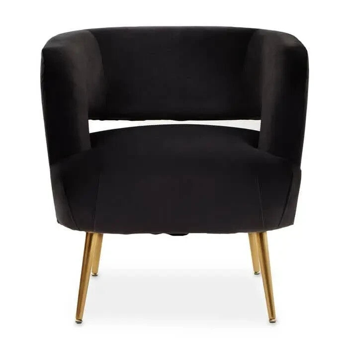 Black Velvet Accent Chair Gold Legs Modern Cut-Out Armchair Lounge Seat