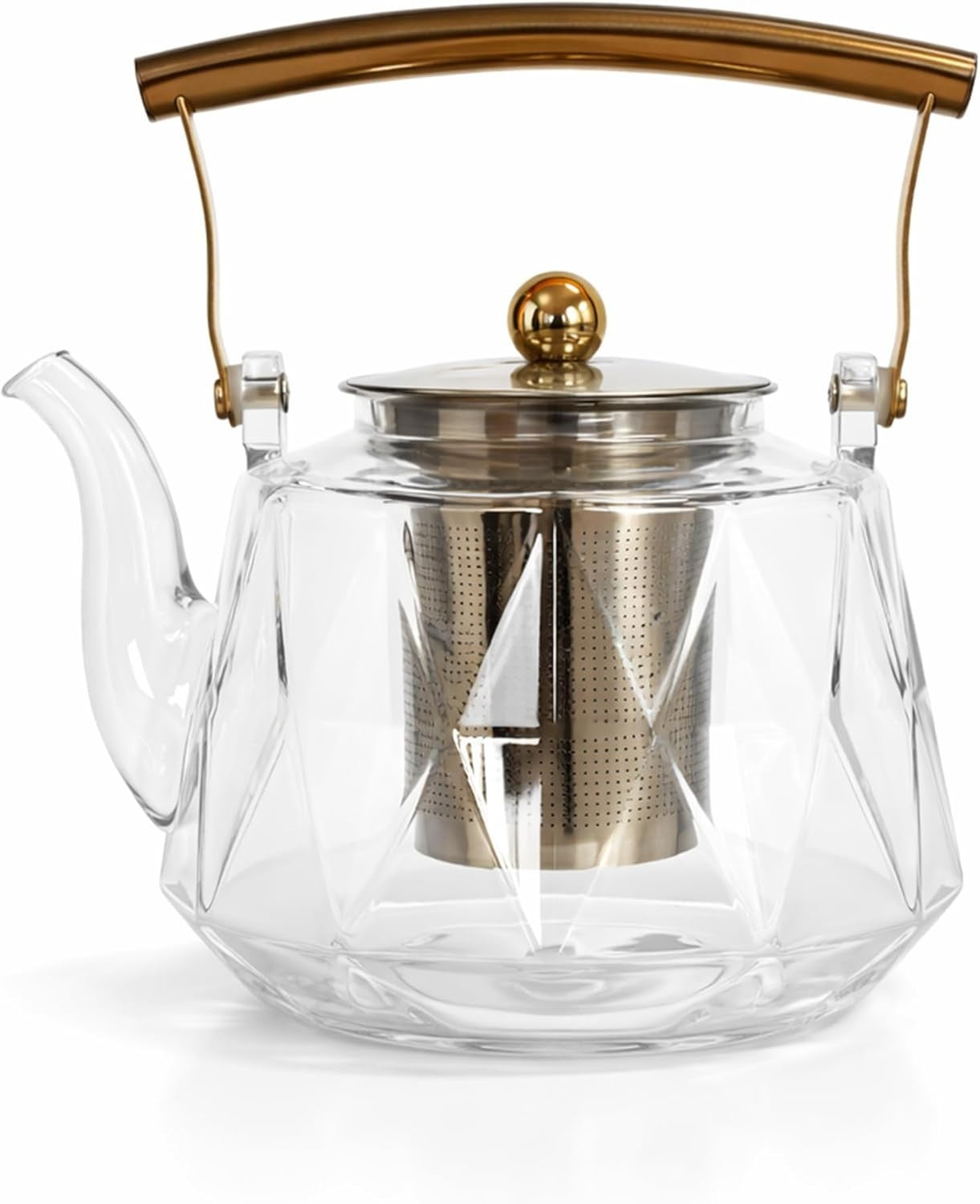1000ml Glass Teapot with Infuser Gold Lid Loose Leaf Tea Pot 5 Cup