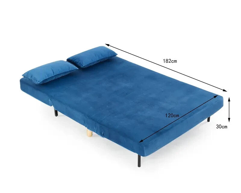 Blue Velvet Sofa Bed 2 Seater Futon Clic Clac Double Sleeper Couch Chair