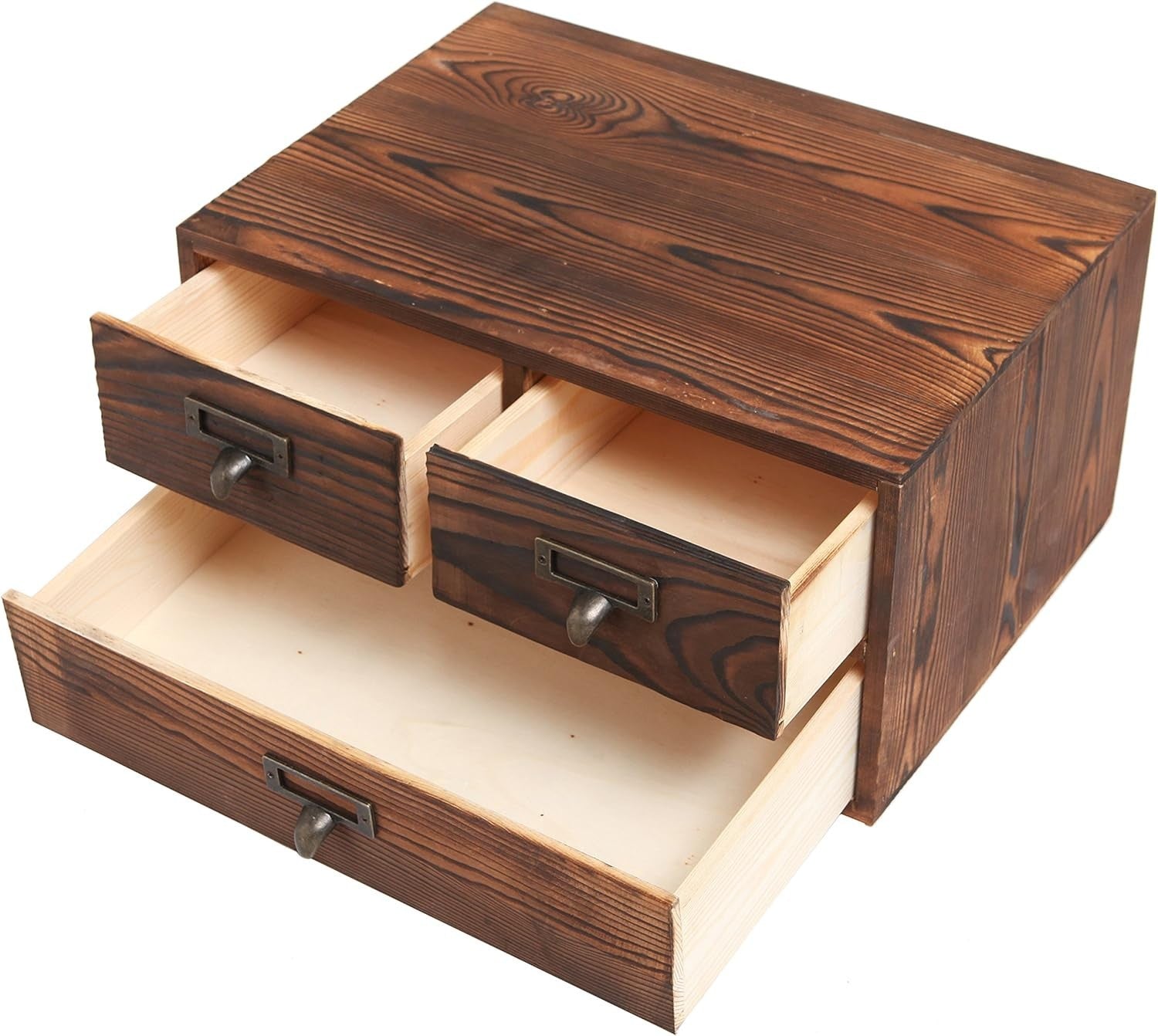 Dark Brown Wooden Desk Organizer with 3 Drawers for Office & Craft Storage
