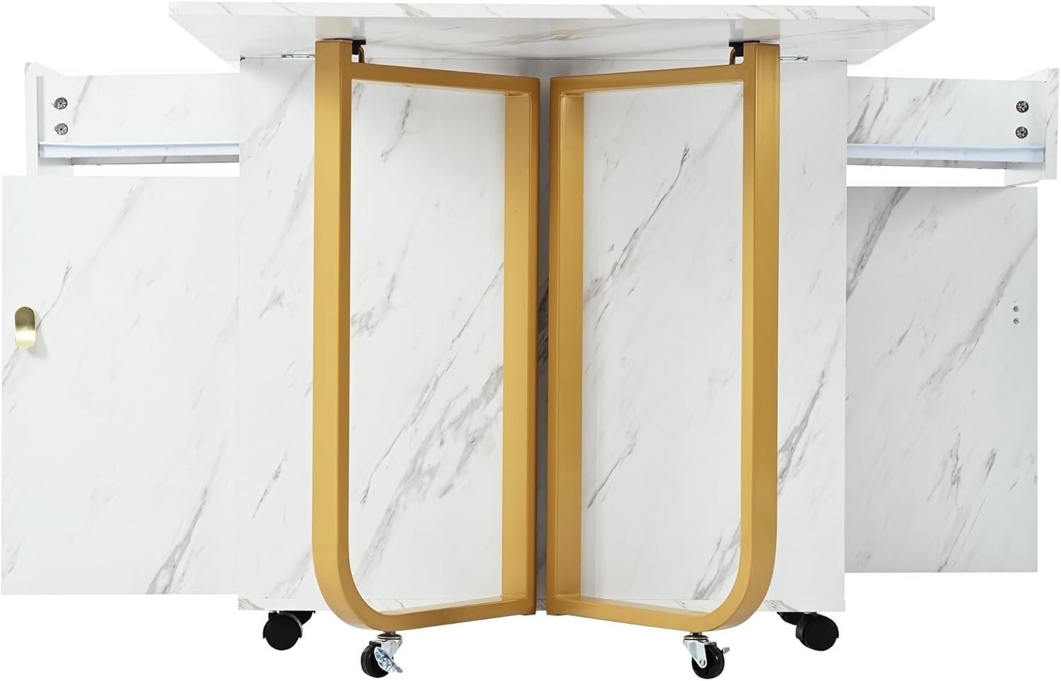 Folding Drop Leaf Dining Table with Cupboard & Drawers Space Saving 150cm White