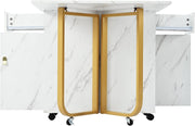 Folding Drop Leaf Dining Table with Cupboard & Drawers Space Saving 150cm White