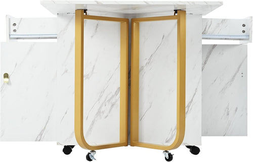 Folding Drop Leaf Dining Table with Cupboard & Drawers Space Saving 150cm White