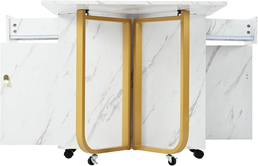 Folding Drop Leaf Dining Table with Cupboard & Drawers Space Saving 150cm White