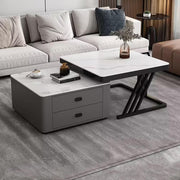Modern Nesting Coffee Table Set 2-in-1 White Marble Grain Living Room