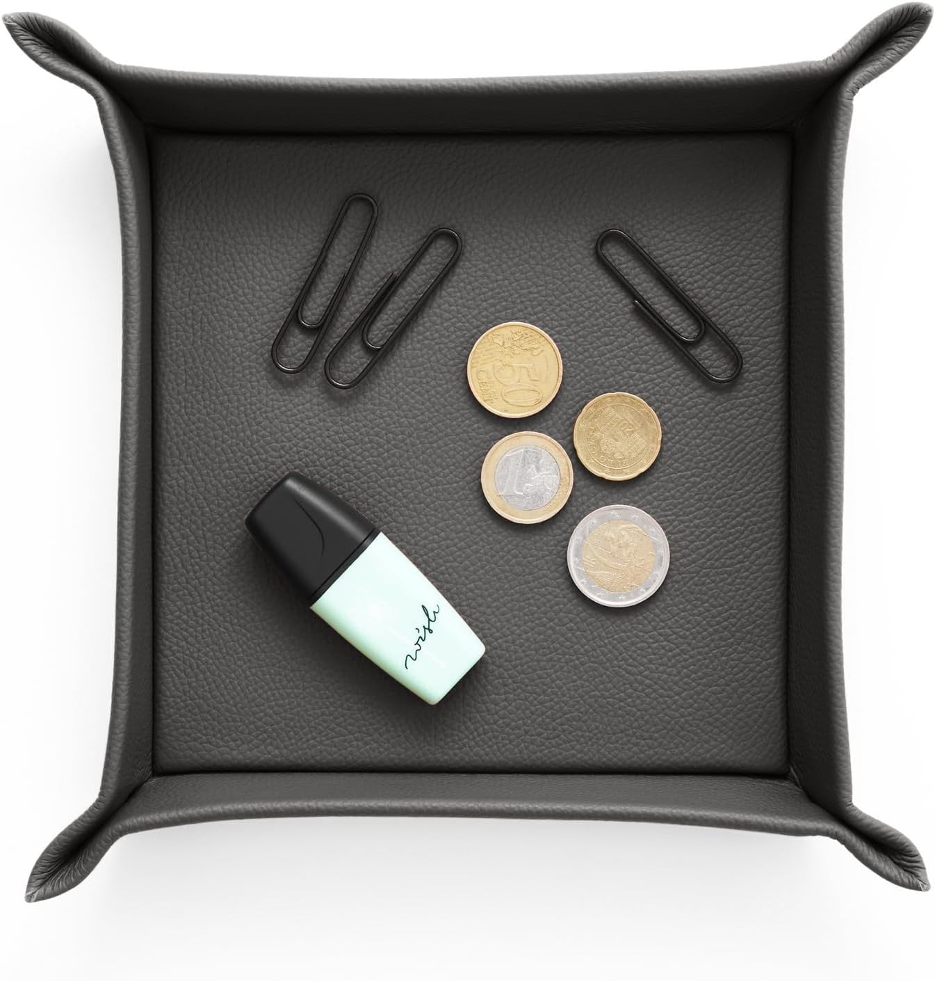 Leather Valet Tray Anthracite Grey – Desk Organiser for Keys, Coins & Jewellery