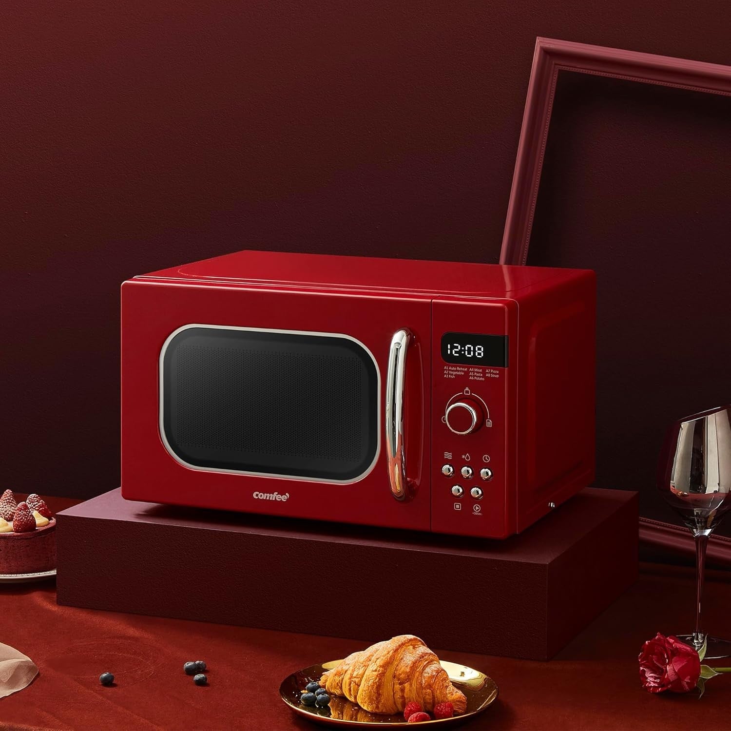20L 800W Retro Microwave Oven 8 Auto Menus 5 Power Levels Red