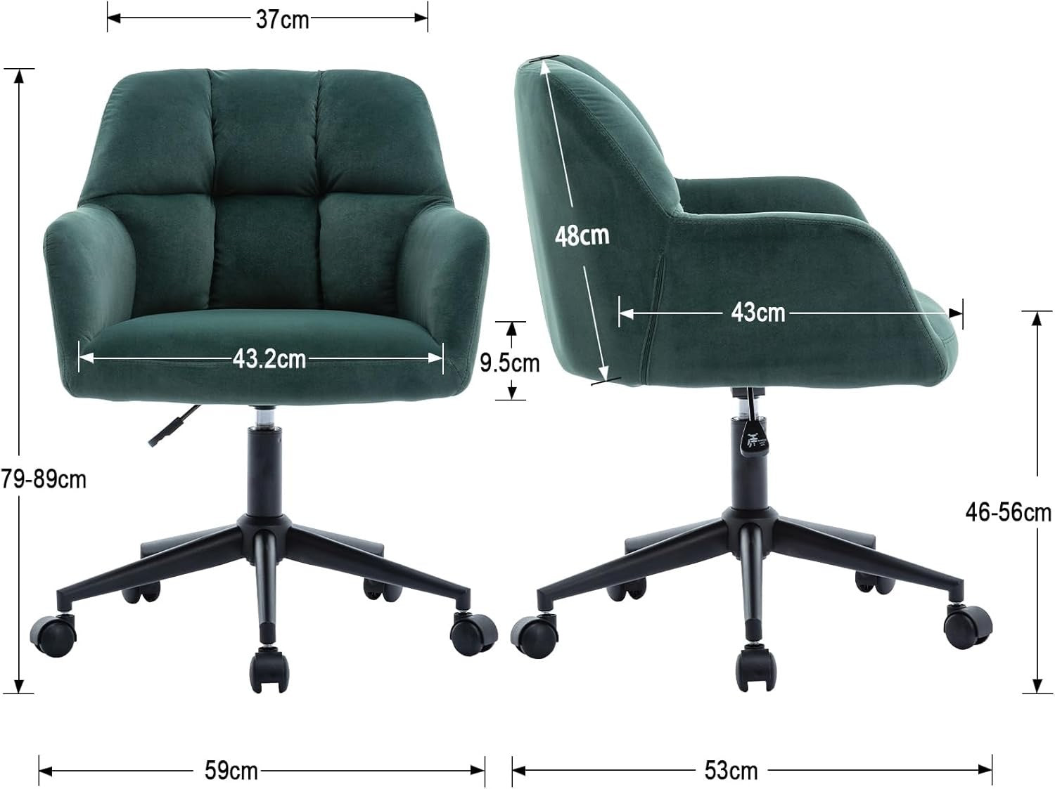 Green Velvet Office Chair Swivel Desk Chair Padded Seat Solid Back Home Study
