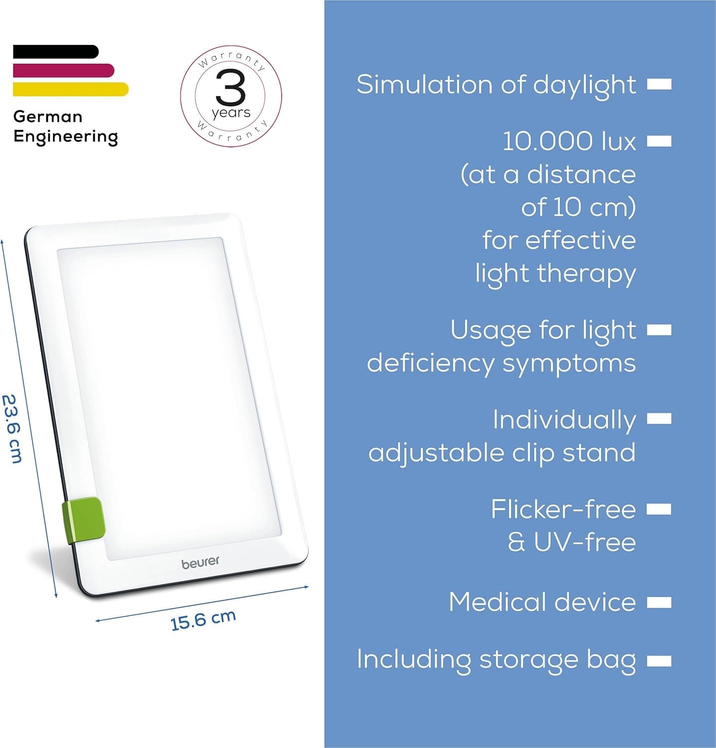 White SAD Light Therapy Lamp 10000 Lux Daylight UV Free Desk Use