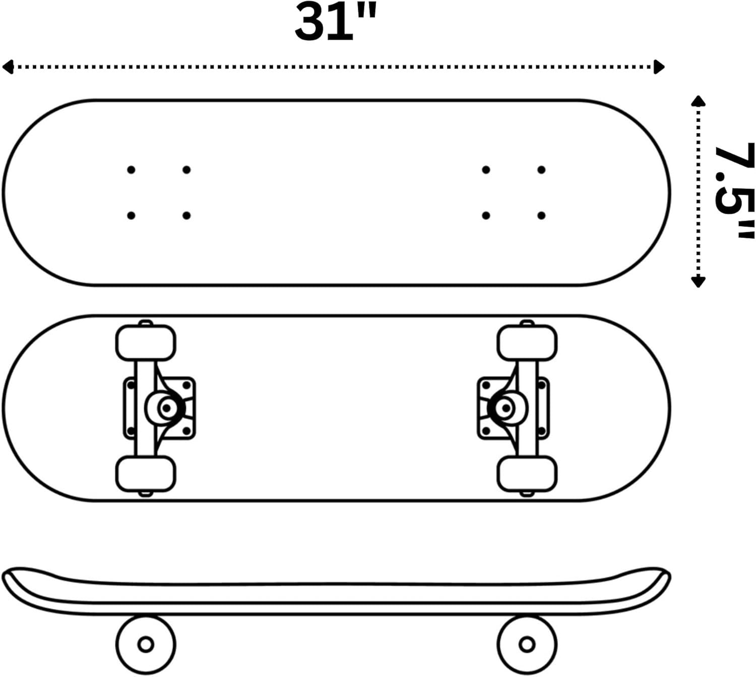 31in Double Kick Beginner Skateboard Maple Deck Trick Cruiser Adult