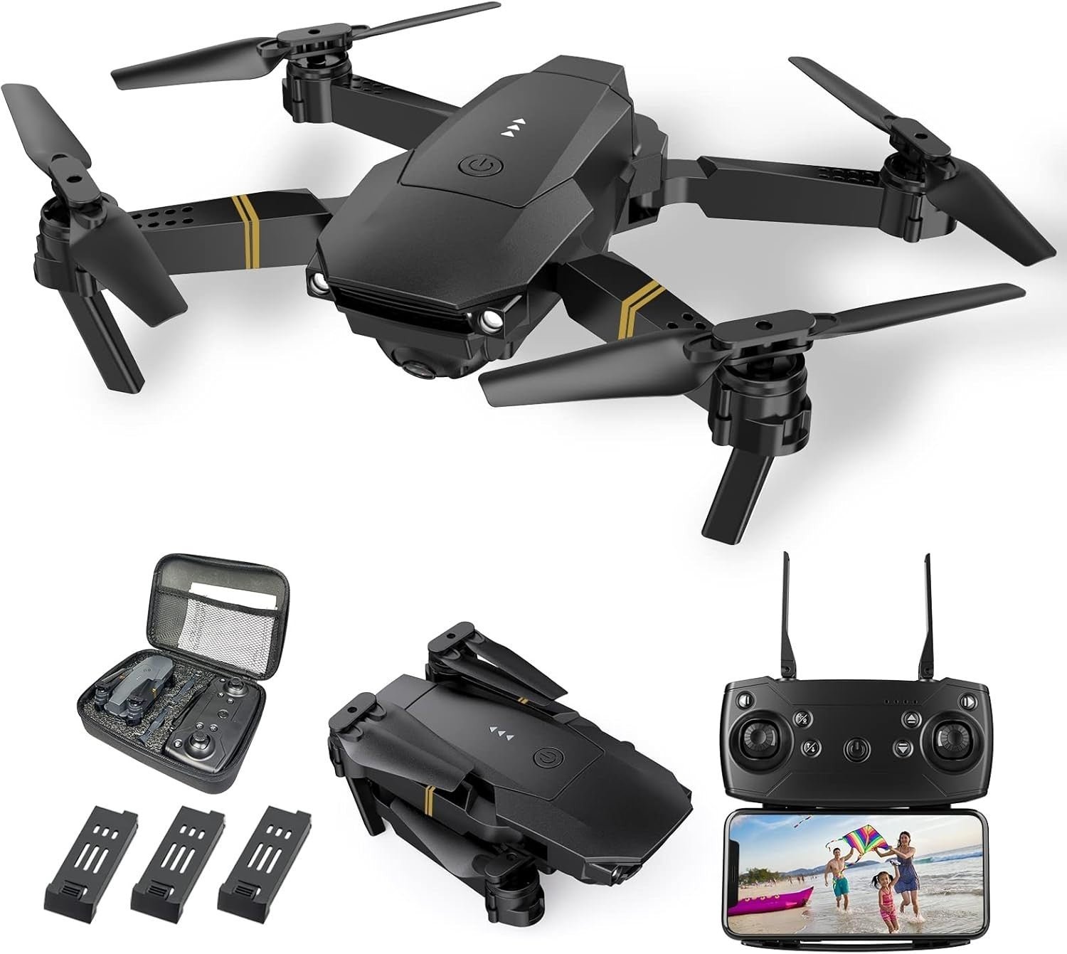 Foldable 4K HD Camera Drone with 3 Batteries, Altitude Hold & 3D Flip