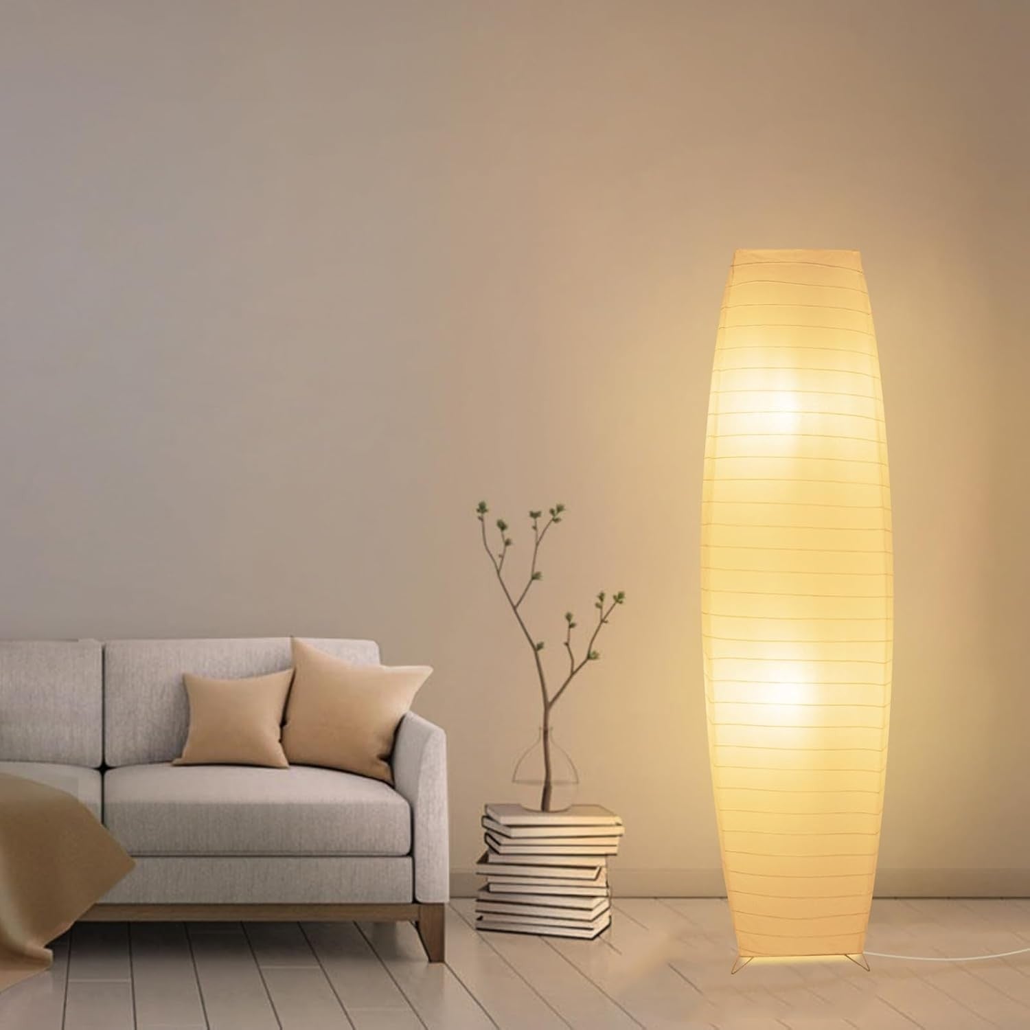 Japanese Paper Floor Lamp Set of 2 Rice Paper Shade Corner Standing Lights