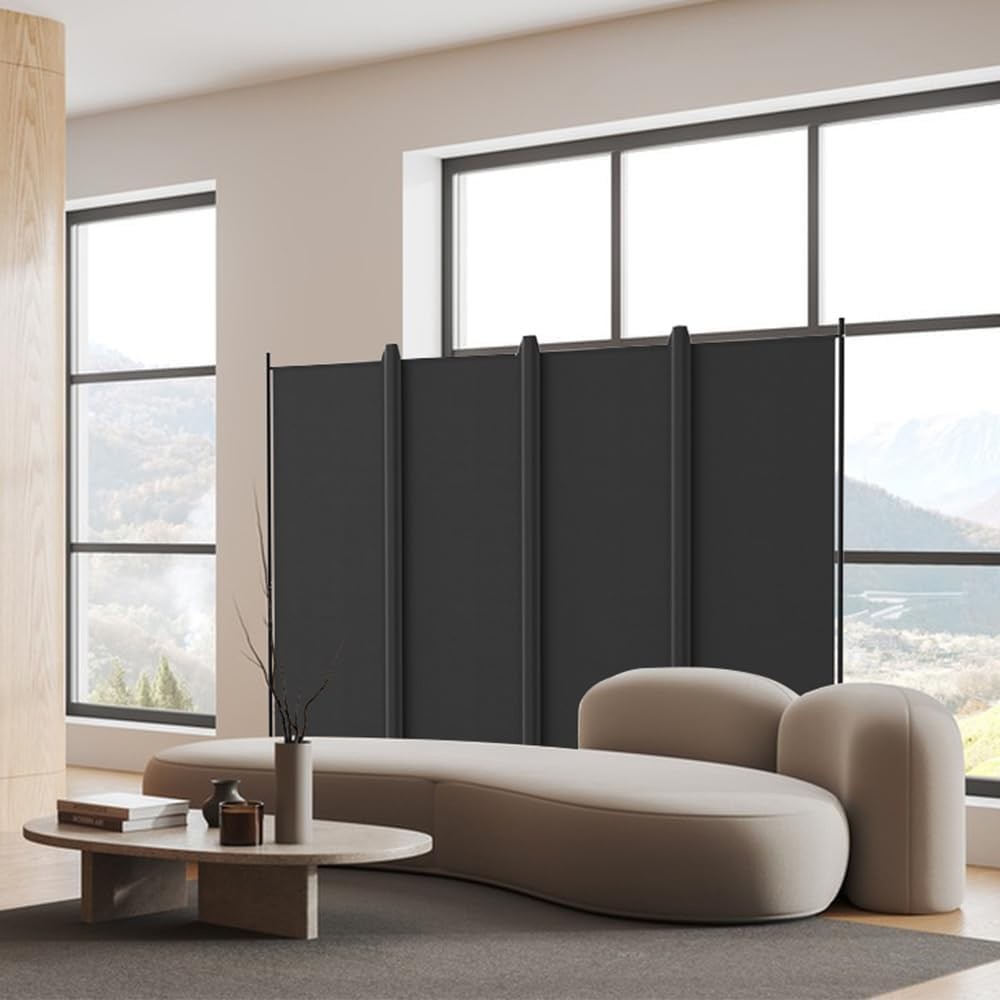 4 Panel Folding Room Divider Freestanding Privacy Screen with Lockable Wheels Bl