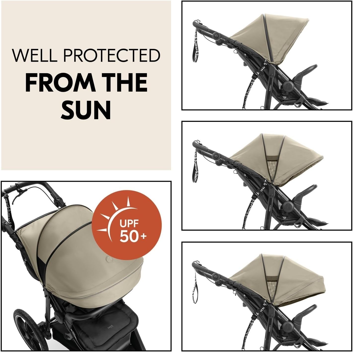 All Terrain Pushchair 3 Wheeler Air Tyre Stroller Handbrake Reclining Olive