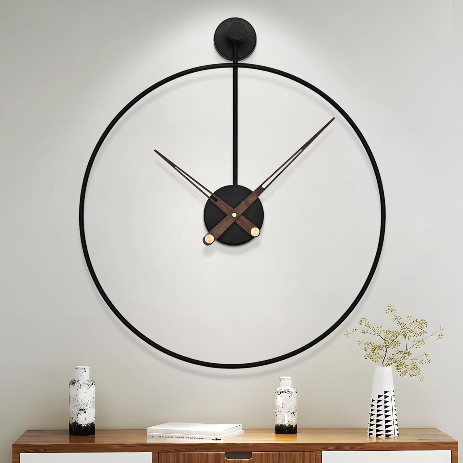 Large 50cm Modern Black Metal Wall Clock Silent Non-Ticking Minimalist Round Dec