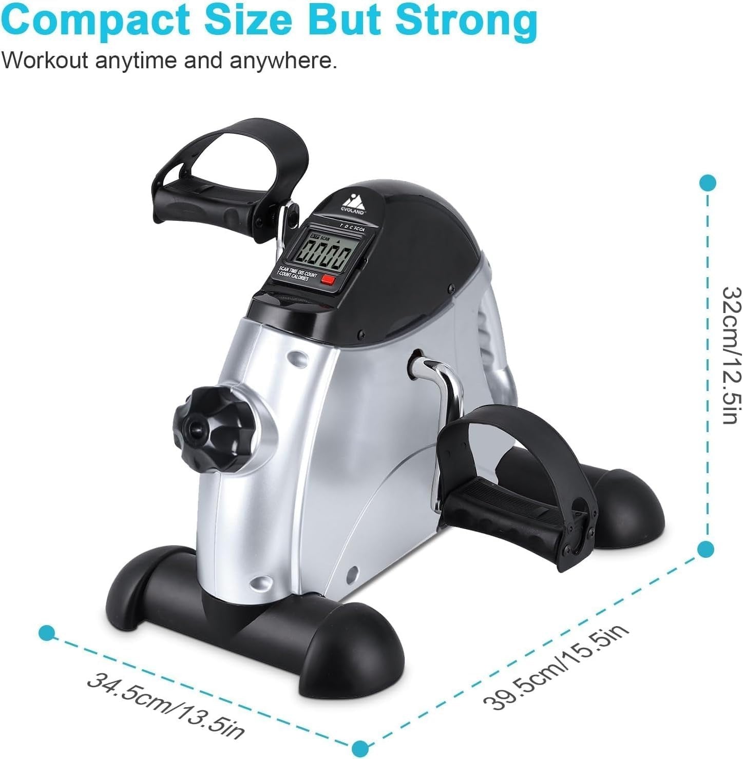Compact Under Desk Pedal Exerciser Adjustable Resistance LCD Handle