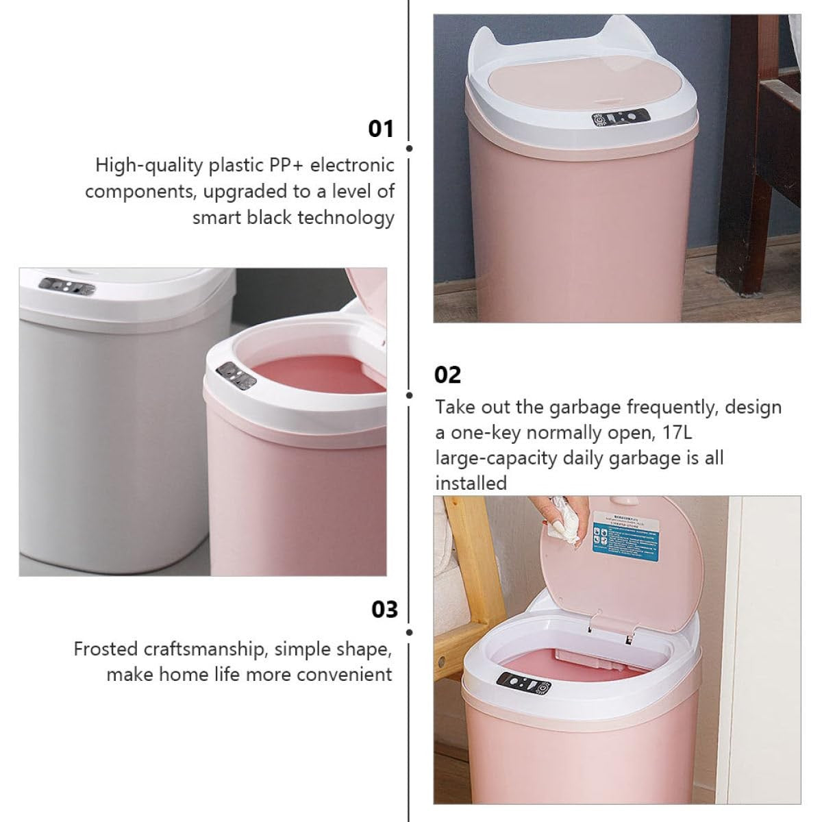 17L Touchless Smart Sensor Trash Can Rechargeable Pink