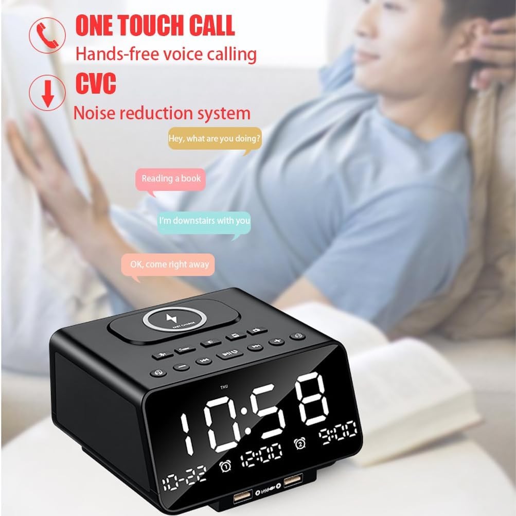 Bluetooth Alarm Clock Radio Wireless Charging LED Night Light USB Speaker