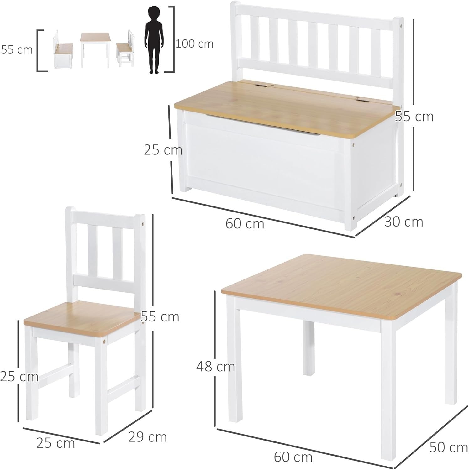 Kids 4-Piece Table & Chair Set with Storage Bench, Safe & Modern Design
