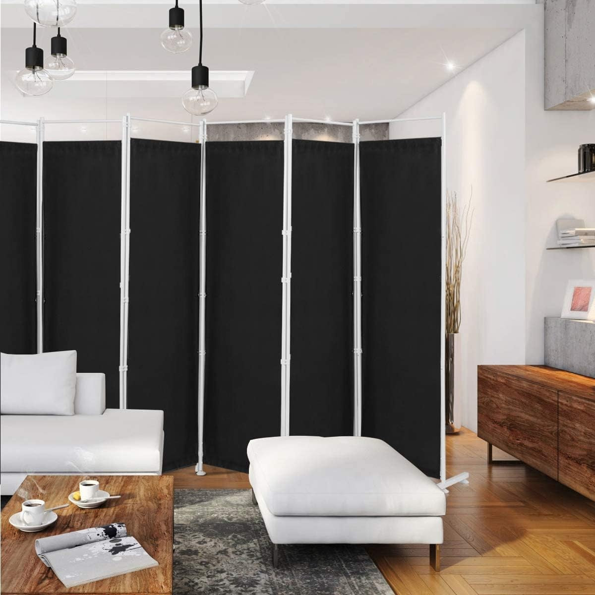 6 Panel Black Folding Room Divider Privacy Screen Freestanding Partition 180cm