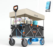 Electric Canopy Folding Wagon 200L 60kg Off-Road Festival Trolley Cart Black
