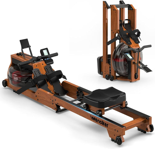 Foldable Wooden Water Rowing Machine 6-Level Resistance Bluetooth LCD Home Rower