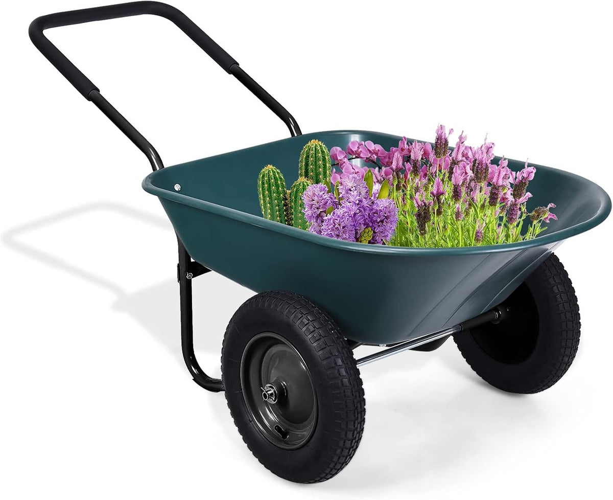 150kg 2-Wheel Garden Green Wheelbarrow – Pneumatic Tyres Heavy Duty Steel Frame