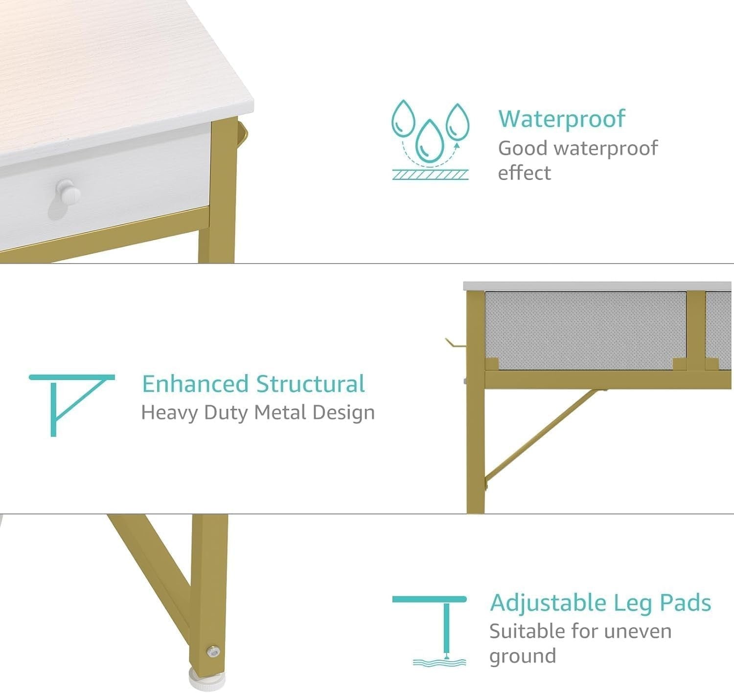 White Makeup Vanity Desk Set Compact Dressing Table 3 Drawers & Stool