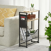 3-Tier Narrow Side Table 30x30x50 cm | Slim End Table w/ Magazine & Fabric Stora