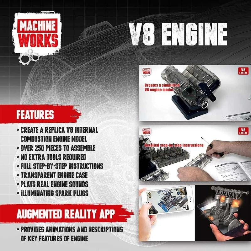 Build Your Own V8 Engine Kit - Interactive Model with Sounds & Lights - 300 Pcs