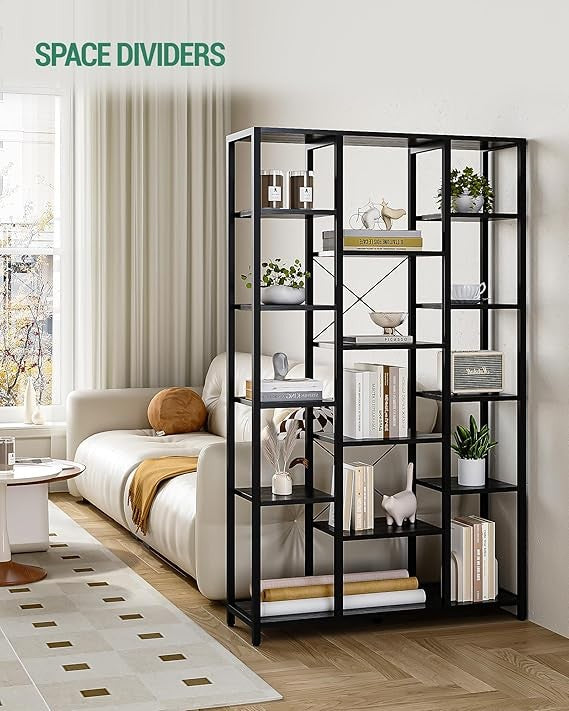 Modern 6 Tier Metal Frame Bookcase – Adjustable Open Shelves Storage Unit 170cm