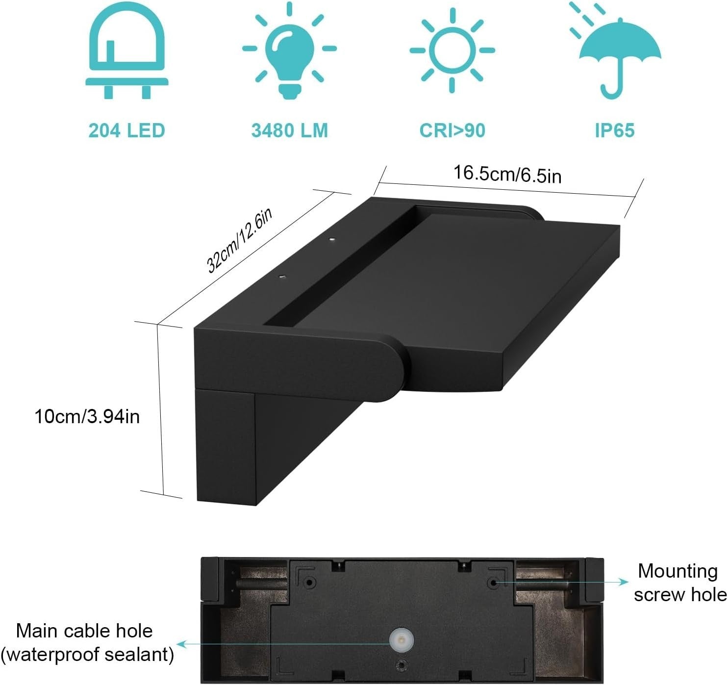 45W LED Outdoor Wall Light Waterproof IP65 | Adjustable Modern Black Lamp